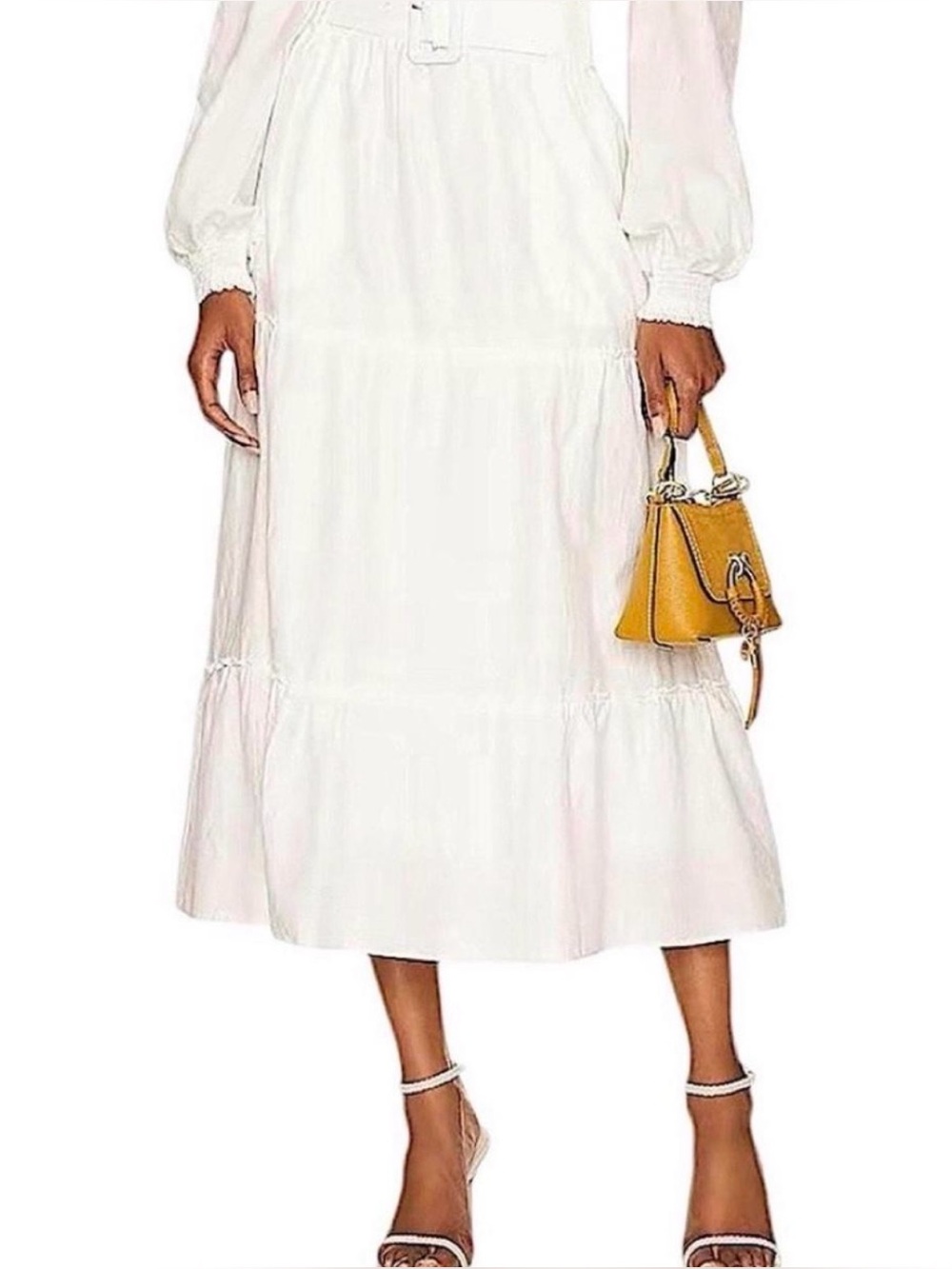 Show me your mumu White Tiered Midi Skirt - Classic Cotton Blend from revolve